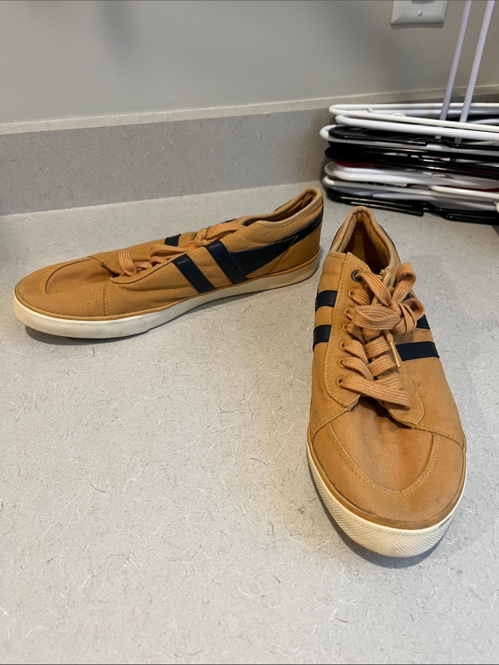 Gola Tan Canvas Sneakers with Black Stripes
